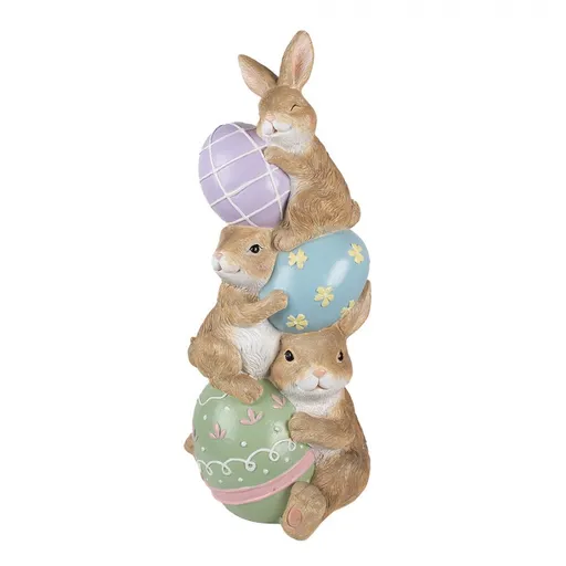 Dekorace XL socha věž z králíků a barevných vajíček - 31*25*72 cm Clayre & Eef