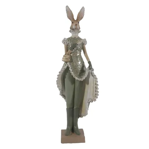 Zelená dekorace zaječí dáma s kabelkou - 11*8*33 cm Clayre & Eef