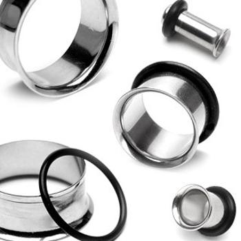 Piercing do ucha - tunel z chirurgickej ocele so zahnutým okrajom a gumičkou - Hrúbka: 8 mm