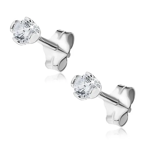 Náušnice ze stříbra 925 - čirý zirkon se smyčkami, 3 mm