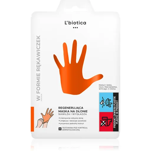 L’biotica Masks regenerační maska na ruce ve formě rukavic 26 g