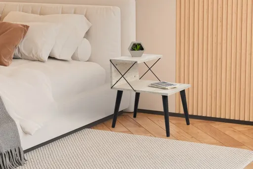 Noční stolek Cross - Black, Travertine