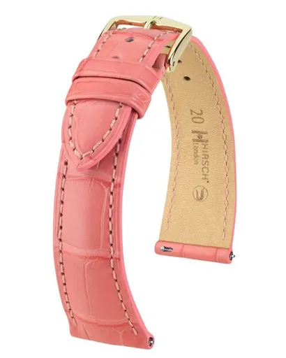 Řemínek Hirsch London Alligator - tmavě růžový, mat - 17 mm - M – Střední délka - 14 mm - Stříbrná