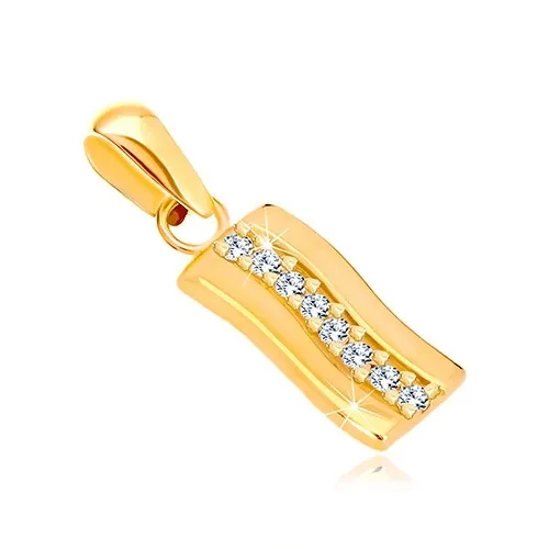 Přívěsek ze žlutého zlata 585 - mírně zvlněný lesklý pás, zirkonová linie