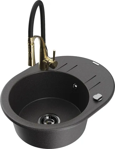 MEXEN/S Kevin granitový dřez s odkapávačem včetně baterie Aster, černá kropenatá 6517-76-73450-57-B