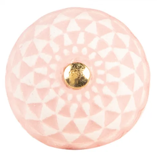 Růžová keramická knopka s dekorem - Ø 4*3 cm / S3 cm Clayre & Eef