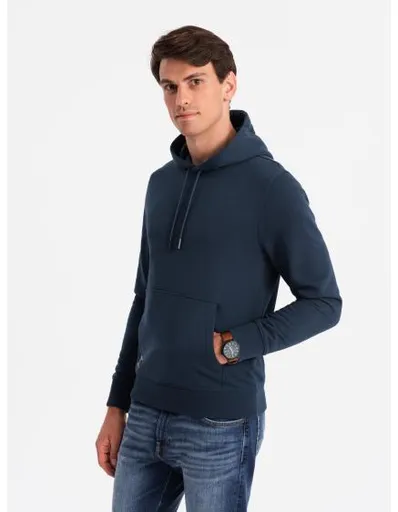 Pánská bavlněná mikina BASIC s klokankou a kapucí tmavě modrá