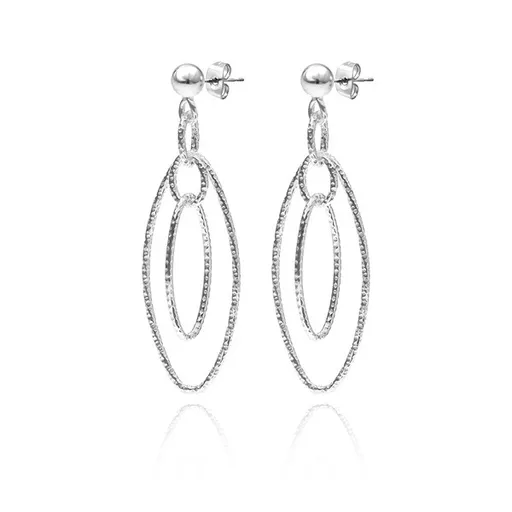 Stříbrné náušnice 925 - visící ovály s točitým vroubkováním