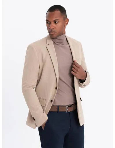 Elegantní pánské kostkované sako s příměsí vlny - šedé V1 OM-BLZB-0137