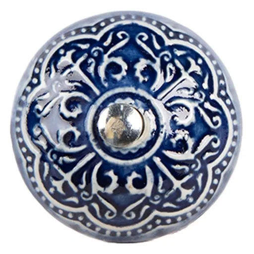 Modrá keramická knopka s ornamenty - Ø 4*3 cm / S3 cm 66272