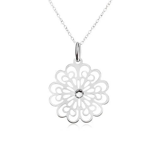 Náhrdelník stříbro 925 - řetízek, čirý zirkon, plochý vyřezávaný květ