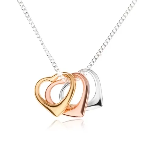 Náhrdelník - tři kontury srdce a řetízek z drobných oček, stříbro 925