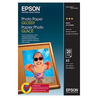 Epson Glossy Photo Paper, C13S042536, foto papír, lesklý, bílý, Stylus Color, Photo, Pro, A3, 200 g/m2, 20 ks, inkoustový