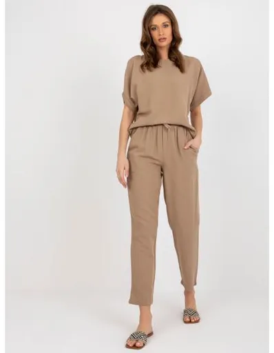 Dámský letní komplet s plátnem RUE PARIS tmavě béžový