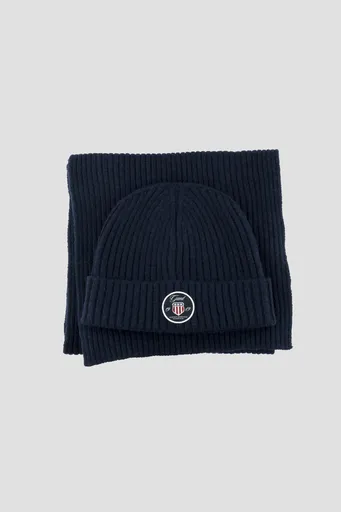 SET ČEPICE A ŠÁLA GANT BEANIE AND SCARF WOOL MIX MARINE