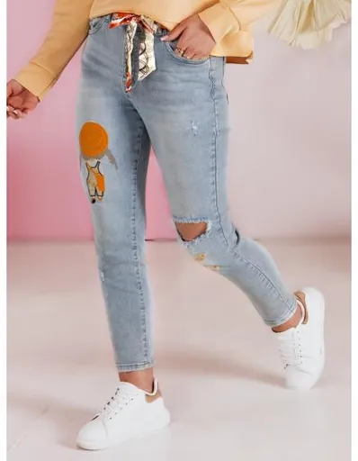 Dámské slim fit džínové kalhoty s páskem GIRLHOOD modré