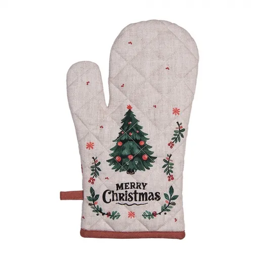 Béžová bavlněná chňapka rukavice se stromky Christmas Harmony - 18*30 cm Clayre & Eef