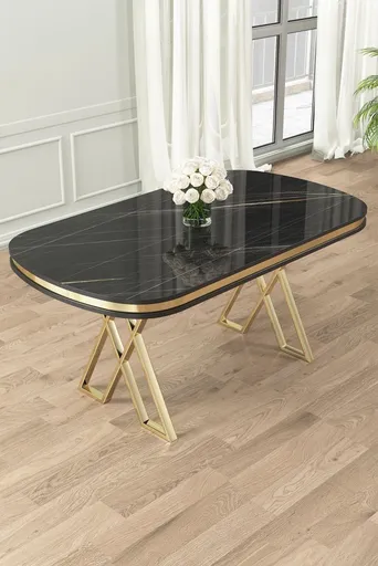 Jídelní stůl Zae - Black Marble, Gold