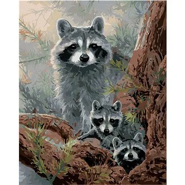 Zuty - Malování podle čísel - MÝVAL S MLÁĎATY U STROMU (ABRAHAM HUNTER), 80x100 cm, vypnuté plátno n (HRAmmb06315nad)