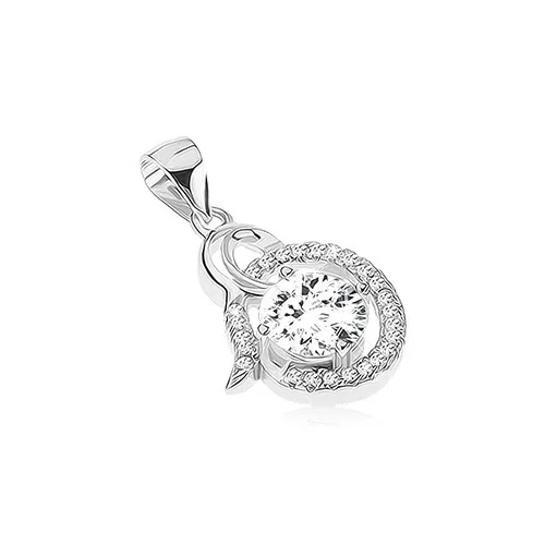 Stříbrný přívěsek 925 - lesklá spirála, čirý zirkonový ovál, kulatý kamínek