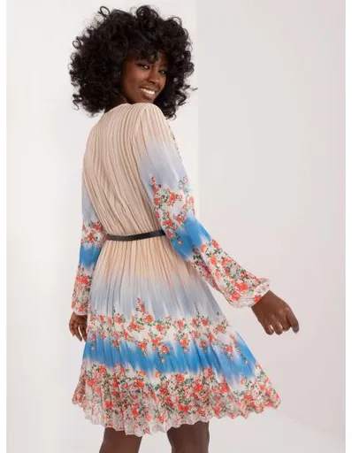 Dámské šaty s potiskem plisované světle béžové