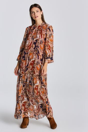 ŠATY GANT D2. PAISLEY FLOUNCE MAXI DRESS GOLDEN ORANGE