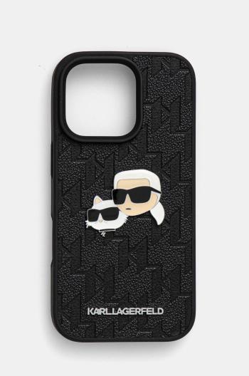 Obal na telefon Karl Lagerfeld iPhone 16 Pro 6.3 černá barva, KLHCP16LPGKLKCPK