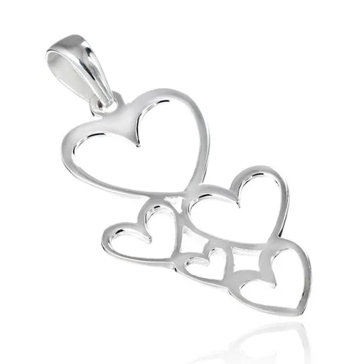 Přívěsek ze stříbra 925 - lesklé kontury spojených srdcí