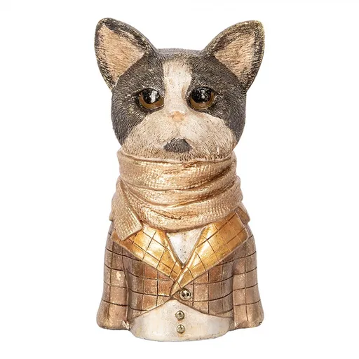 Dekorace socha busta kočka v saku a šále - 14*12*23 cm 6PR5073