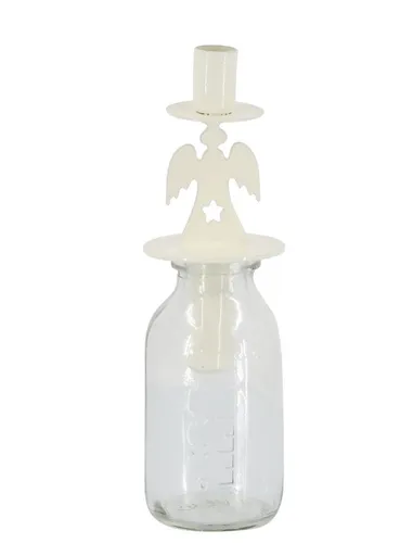 Krémový antik svícen anděl se skleničkou na úzkou svíčku - Ø 5*17 cm / 100ml Chic Antique