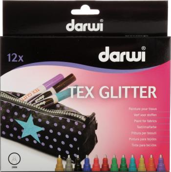 Darwi Tex Fabric Glitter Marker Set Sada textilních fixů 12 x 6 ml