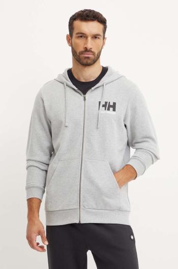 Bavlněná mikina Helly Hansen HH LOGO pánská, šedá barva, s kapucí, s potiskem, 30393