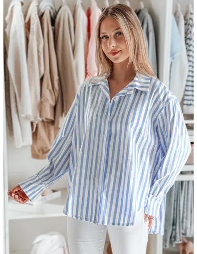 Dámská košile nadměrné velikosti s prodlouženým zadním dílem SAMONE s modrými a bílými proužky