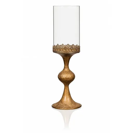 Kovový svícen se sklem 47 cm, zlatá