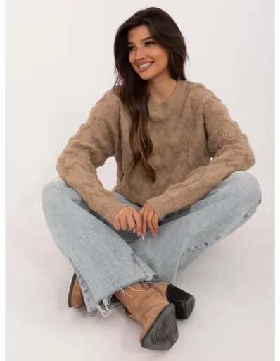 Dámský svetr s kulatým výstřihem oversize tmavě béžový