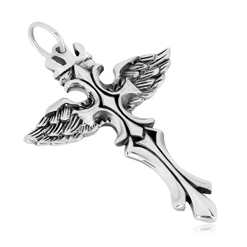Přívěsek ze stříbra 925 - fénix s královskou korunou a křížem, patinovaný