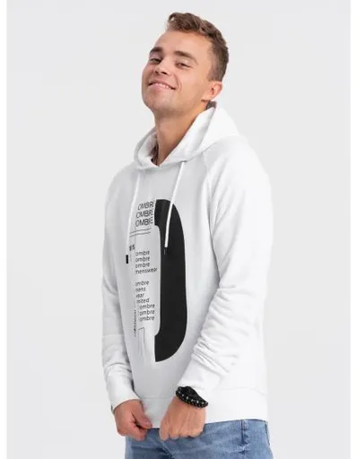 Pánská mikina s kapucí a potiskem V1 OM-SSPS-0152 bílá