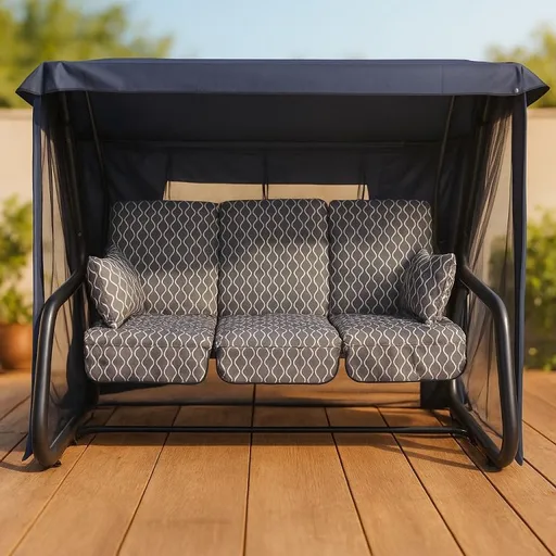 Luxusní rodinná zahradní houpačka kovová 4místná rozkládací s moskytiérou