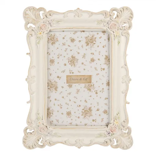 Krémový antik fotorámeček s pastelovými květy - 16*2*21 cm / 10*15 cm Clayre & Eef