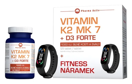 Pharma Activ Vitamín K2 MK 7 + D3 Forte 125 tablet + Fitness náramek