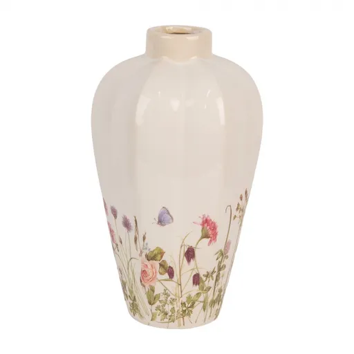 Béžová keramická váza s lučními květy Flowers of Love S - Ø 17*30 cm 6CE1938S