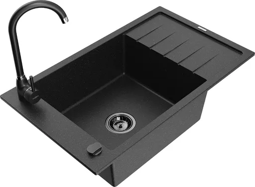 MEXEN/S Elias granitový dřez s odkapávačem včetně baterie Telma, černá/stříbrná 6511-73-670200-70-B