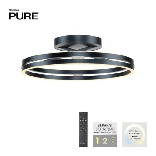 PAUL NEUHAUS LED stropní svítidlo PURE Loop dálkový ovladač 2700-5000K šedá mystic 6552-15