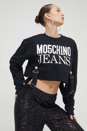 Bavlněná mikina Moschino Jeans dámská, černá barva, s potiskem