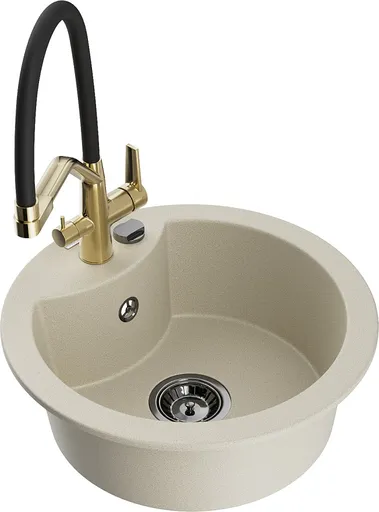 MEXEN/S Diego granitový dřez 1-miska včetně baterie Duo, béžová 6512-69-671701-57-B