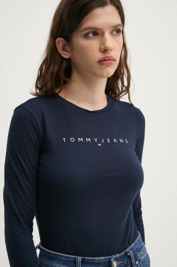 Bavlněné tričko s dlouhým rukávem Tommy Jeans tmavomodrá barva, DW0DW19434