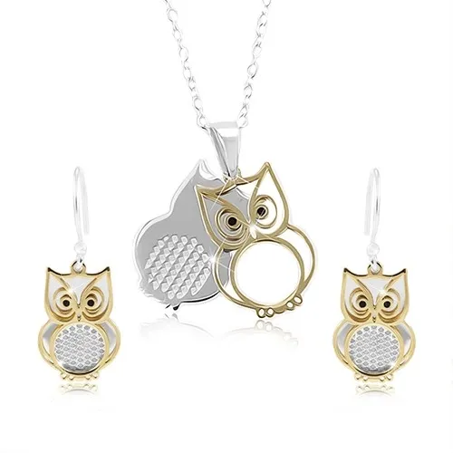 Sada ze stříbra 925, dvojitá sovička ve stříbrné a zlaté barvě