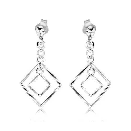 Náušnice ze stříbra 925, dvě tenké kontury čtverců, puzetky