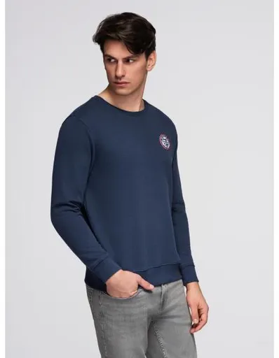 Pánská mikina s kulatým výstřihem a nášivkou – tmavě modrá V2 B1713