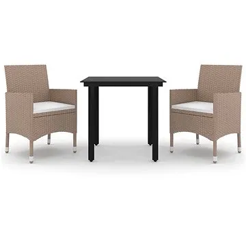 3dílný zahradní jídelní set s poduškami polyratan a sklo, 3099703 (3099703)